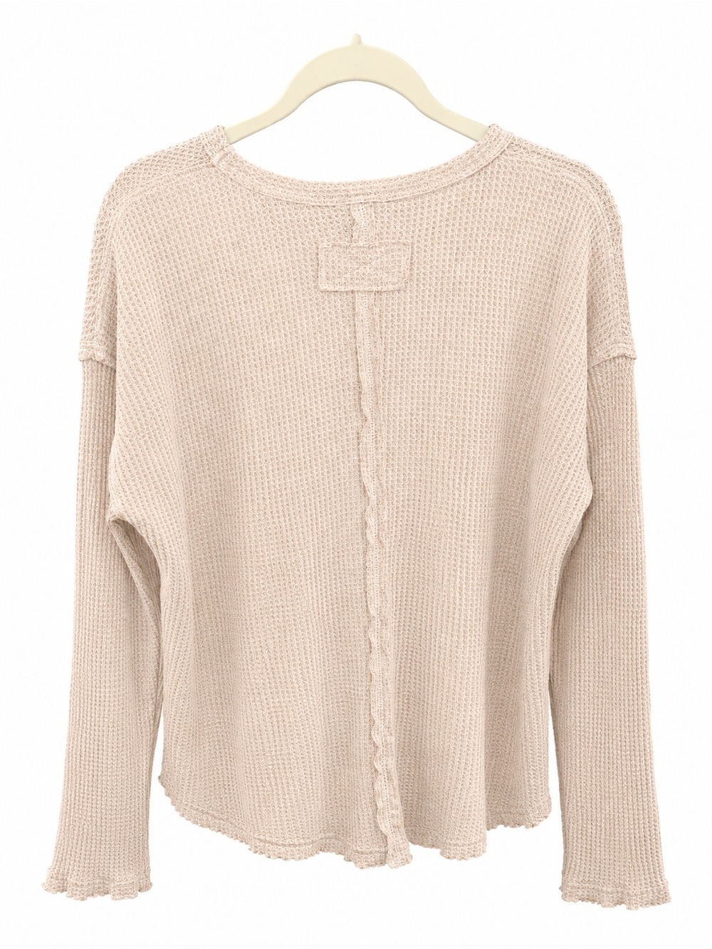 LA MIEL Long Sleeve Waffle Knit Top - Beige - Picture 3 of 3